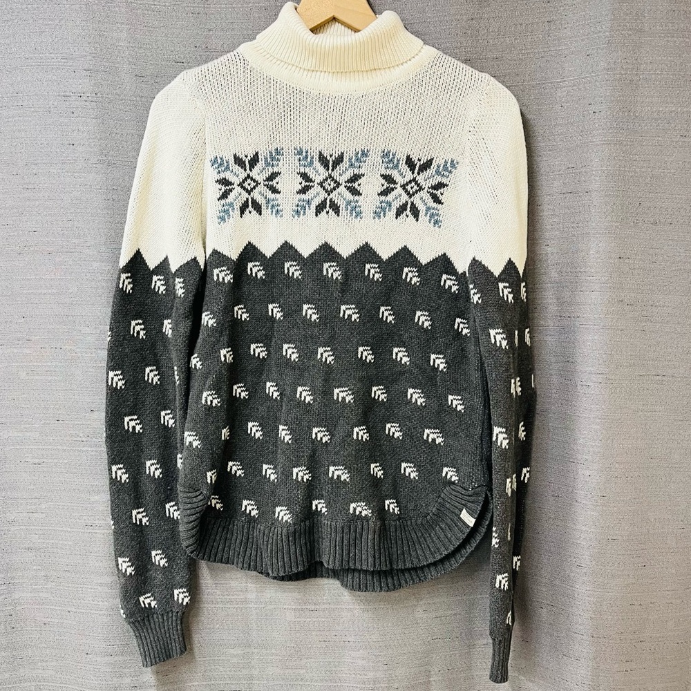 Old Ranch Knit Turtleneck Nordic Winter Fair Isle Sweater Organic Cotton Size S